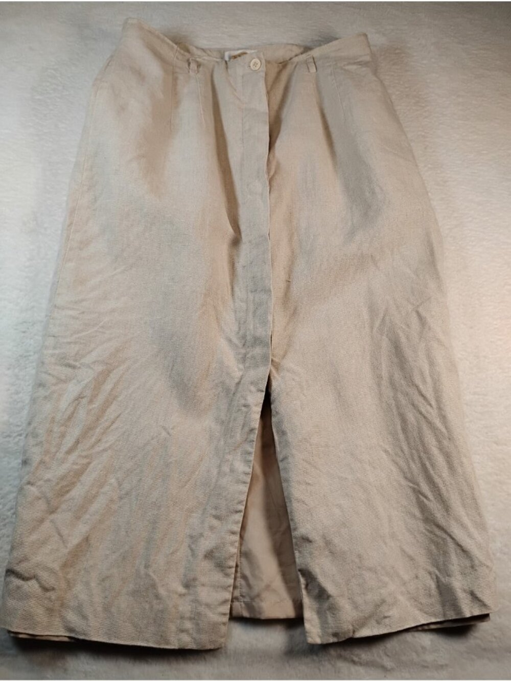Vtg Talbots Irish Linen Midi Skirt Luxury Minimalist Split Front Lined 12P Tan